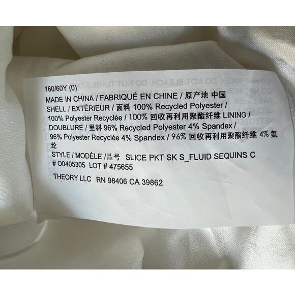 THEORY WOMENS SIZE 0 SLICE POCKET MID RISE MINI WHITE FLUID SEQUINS NEW - Picture 14 of 15